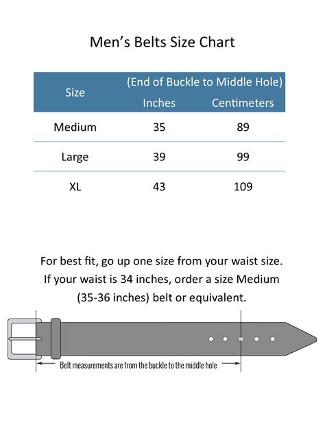 dress belt size chart